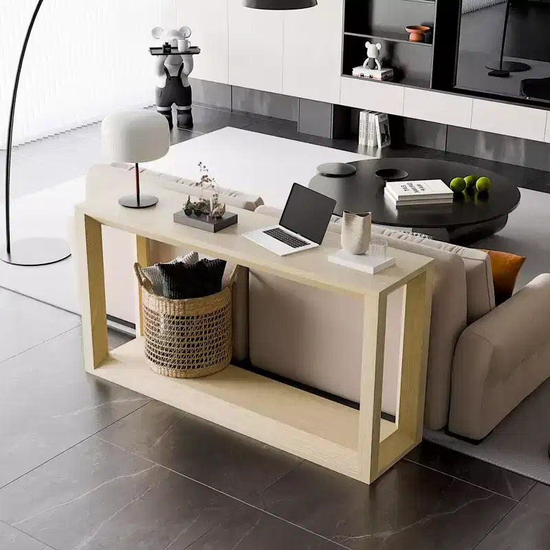 Modern Solid Wood Veneer Console Table with Ample Storage Tier,Behind Sofa Table Bar Table for Living Room,Hallway