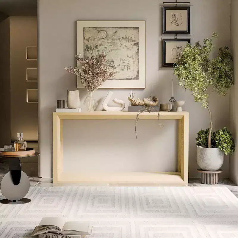 Modern Solid Wood Veneer Console Table with Ample Storage Tier,Behind Sofa Table Bar Table for Living Room,Hallway
