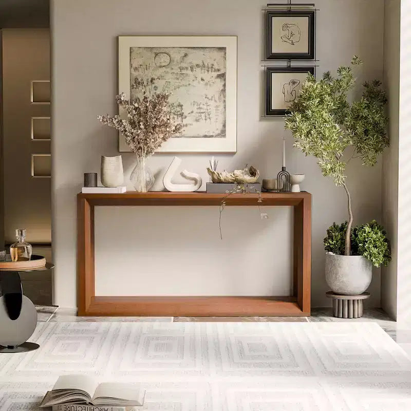 Table console moderne en placage de bois massif avec grand espace de rangement, table derrière canapé, table de bar pour salon, couloir  