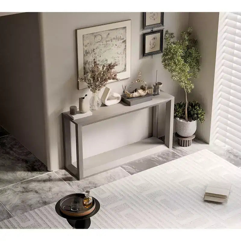 Modern Solid Wood Veneer Console Table with Ample Storage Tier,Behind Sofa Table Bar Table for Living Room,Hallway