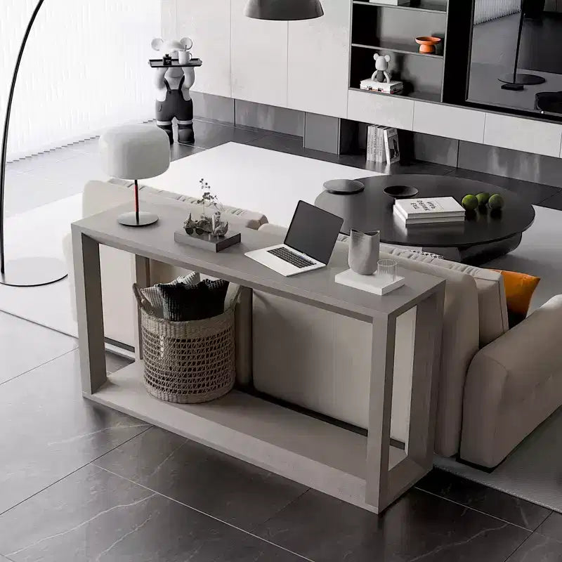 Table console moderne en placage de bois massif avec grand espace de rangement, table derrière canapé, table de bar pour salon, couloir  