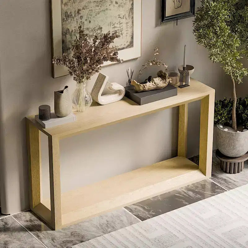 Table console moderne en placage de bois massif avec grand espace de rangement, table derrière canapé, table de bar pour salon, couloir  