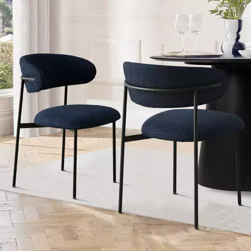 Ensemble de 2 chaises de salle à manger, chaises modernes de cuisine avec dossier ouvert, siège en tissu doux et pieds en métal noir  