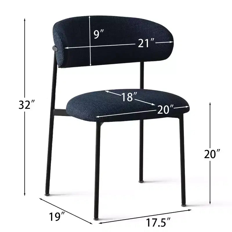 Ensemble de 2 chaises de salle à manger, chaises modernes de cuisine avec dossier ouvert, siège en tissu doux et pieds en métal noir  
