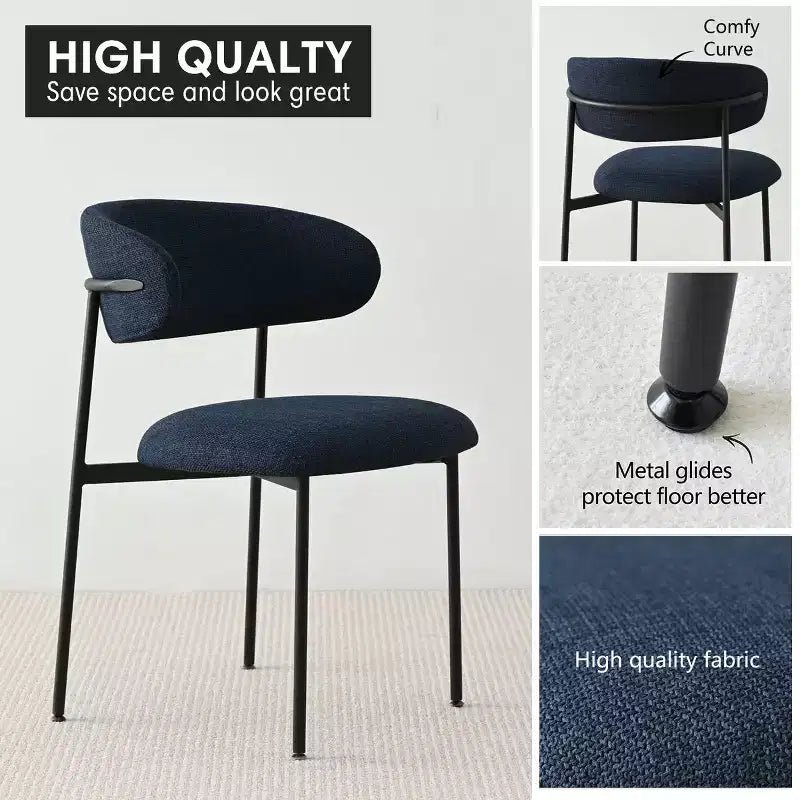 Ensemble de 2 chaises de salle à manger, chaises modernes de cuisine avec dossier ouvert, siège en tissu doux et pieds en métal noir  