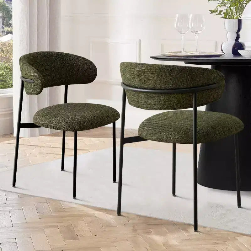 Ensemble de 2 chaises de salle à manger, chaises modernes de cuisine avec dossier ouvert, siège en tissu doux et pieds en métal noir  