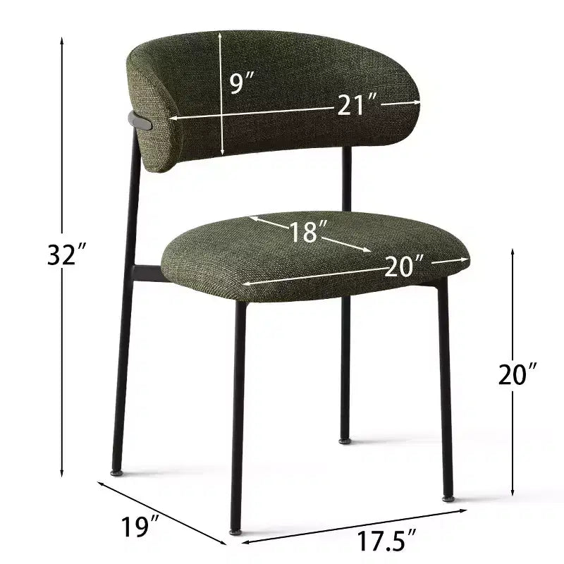 Ensemble de 2 chaises de salle à manger, chaises modernes de cuisine avec dossier ouvert, siège en tissu doux et pieds en métal noir  
