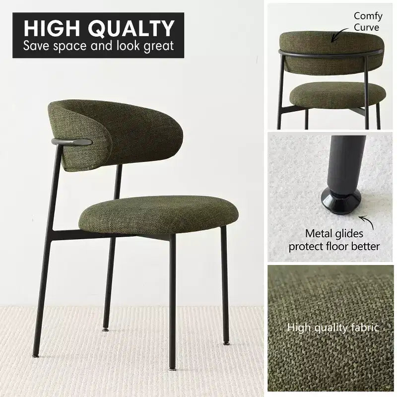 Ensemble de 2 chaises de salle à manger, chaises modernes de cuisine avec dossier ouvert, siège en tissu doux et pieds en métal noir  