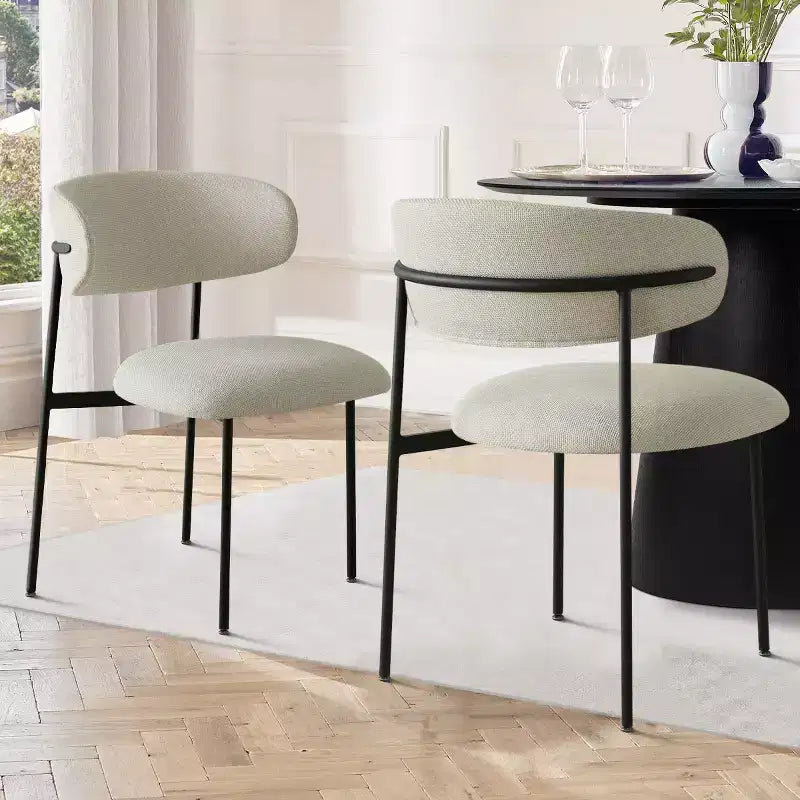 Ensemble de 2 chaises de salle à manger, chaises modernes de cuisine avec dossier ouvert, siège en tissu doux et pieds en métal noir  