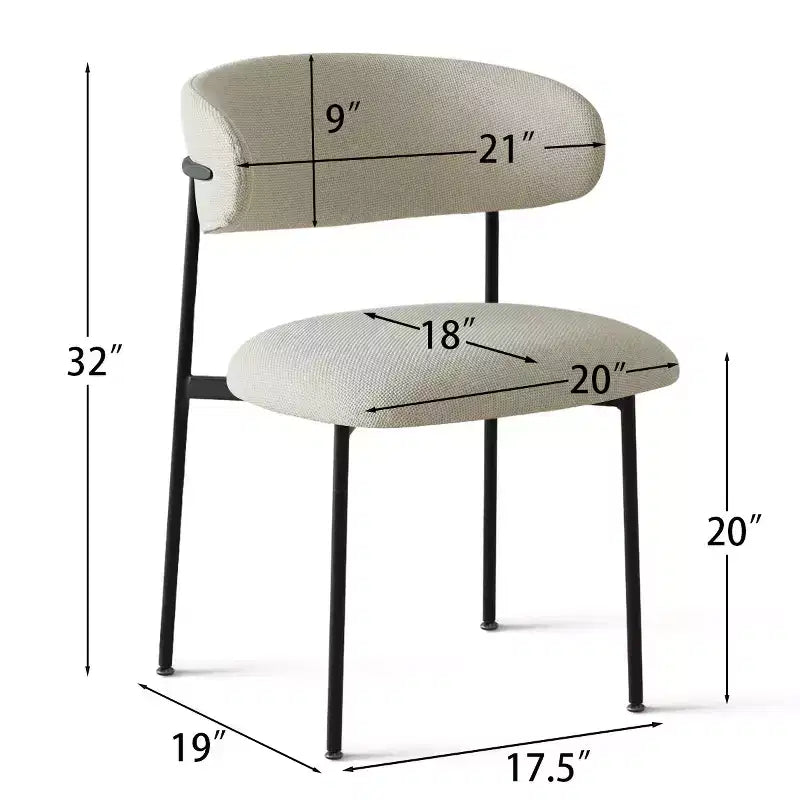 Ensemble de 2 chaises de salle à manger, chaises modernes de cuisine avec dossier ouvert, siège en tissu doux et pieds en métal noir  