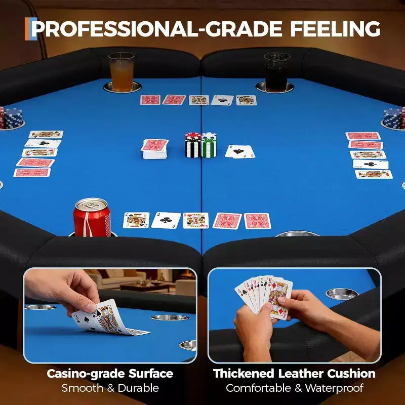 Tavolo da poker pieghevole 48" per 8 giocatori, tavolo da gioco pieghevole portatile con bordi imbottiti, portabicchieri in acciaio inox, gambe metalliche richiudibili