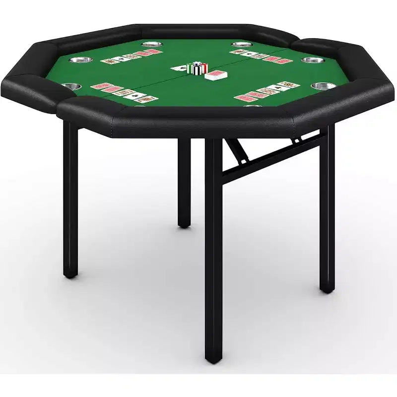 Tavolo da poker pieghevole 48" per 8 giocatori, tavolo da gioco pieghevole portatile con bordi imbottiti, portabicchieri in acciaio inox, gambe metalliche richiudibili