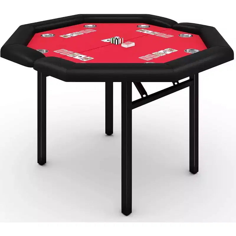 Tavolo da poker pieghevole 48" per 8 giocatori, tavolo da gioco pieghevole portatile con bordi imbottiti, portabicchieri in acciaio inox, gambe metalliche richiudibili