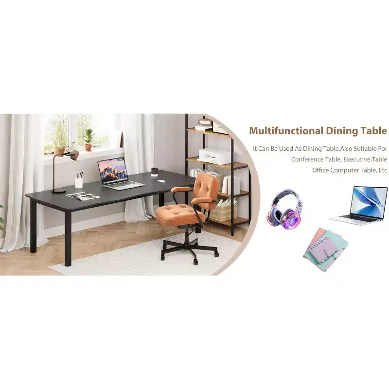 Table à manger pour 6-8 personnes, table rustique à bord ondulé irrégulier avec plateau MDF épais et cadre métallique, étanche et résistant aux rayures, marbre polyvalent