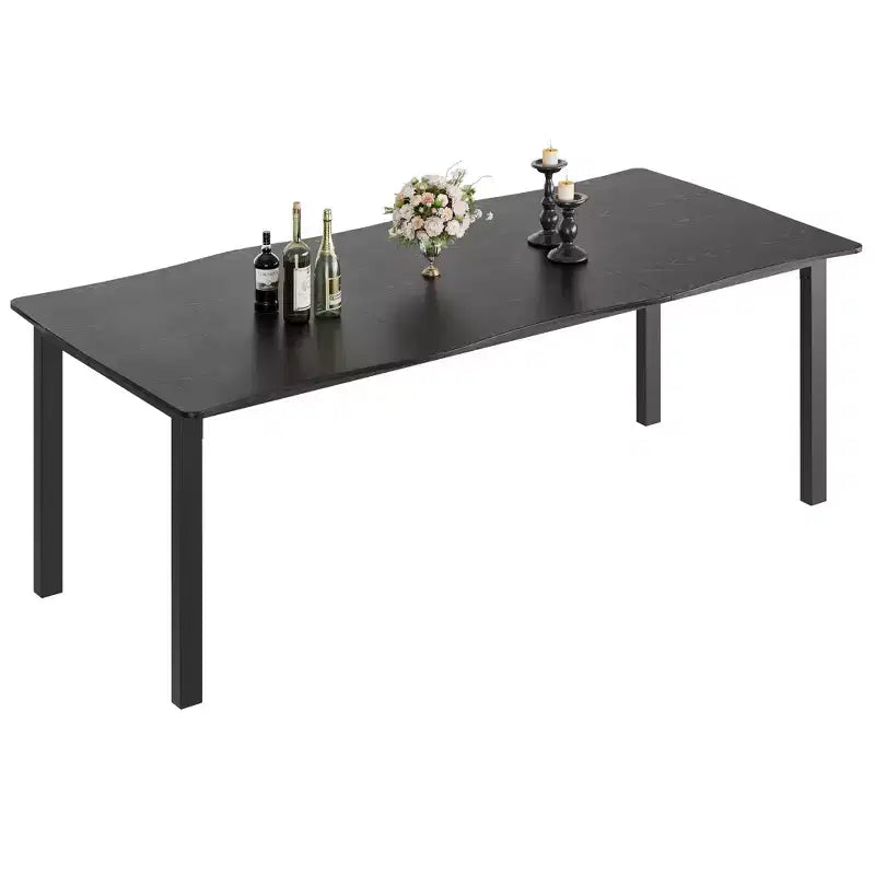 Table à manger pour 6-8 personnes, table rustique à bord ondulé irrégulier avec plateau MDF épais et cadre métallique, étanche et résistant aux rayures, marbre polyvalent
