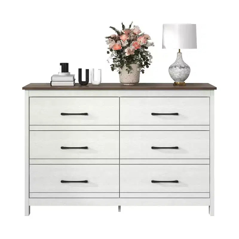Commode à 6 tiroirs avec rangement à glissement doux en chêne blanc perle 47 W