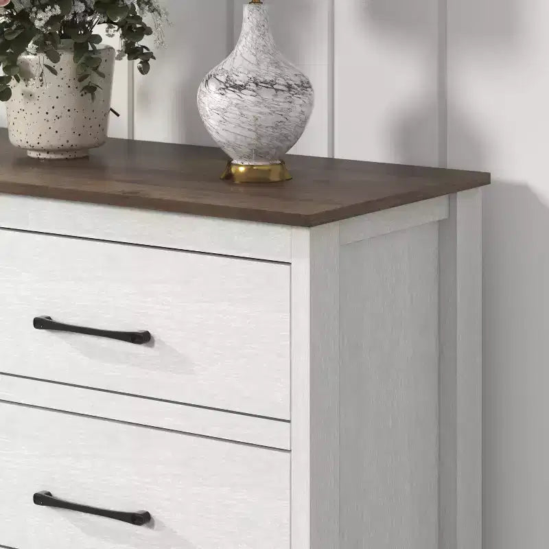 Commode à 6 tiroirs avec rangement à glissement doux en chêne blanc perle 47 W