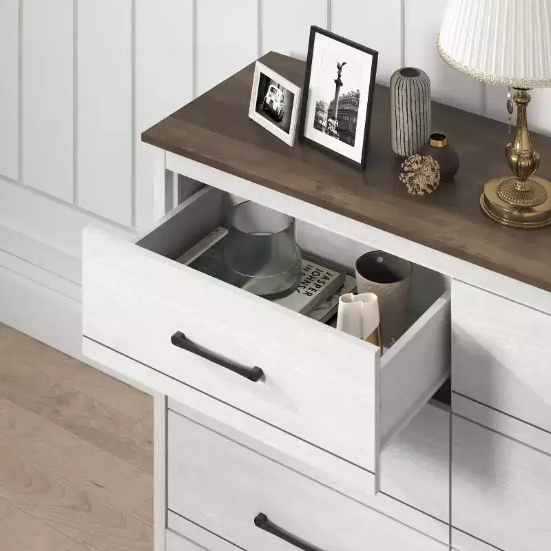 Commode à 6 tiroirs avec rangement à glissement doux en chêne blanc perle 47 W