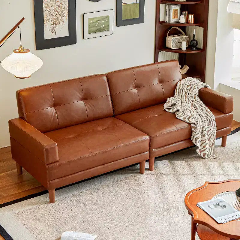 Modern 94.5-Inch Luxury Brown Leather Sofa, Minimalist Style, Sturdy Frame, Soft Touch Breathable Surface