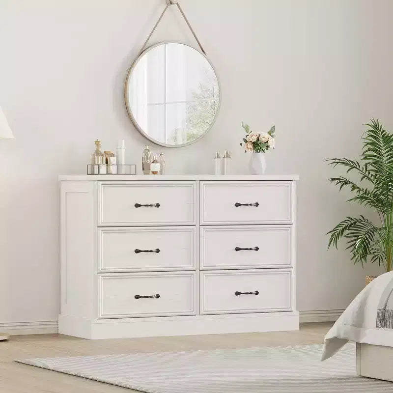 Table de chevet à 6 tiroirs, meuble de rangement en bois pour lit avec tiroirs spacieux, table de chevet gain de place pour chambre