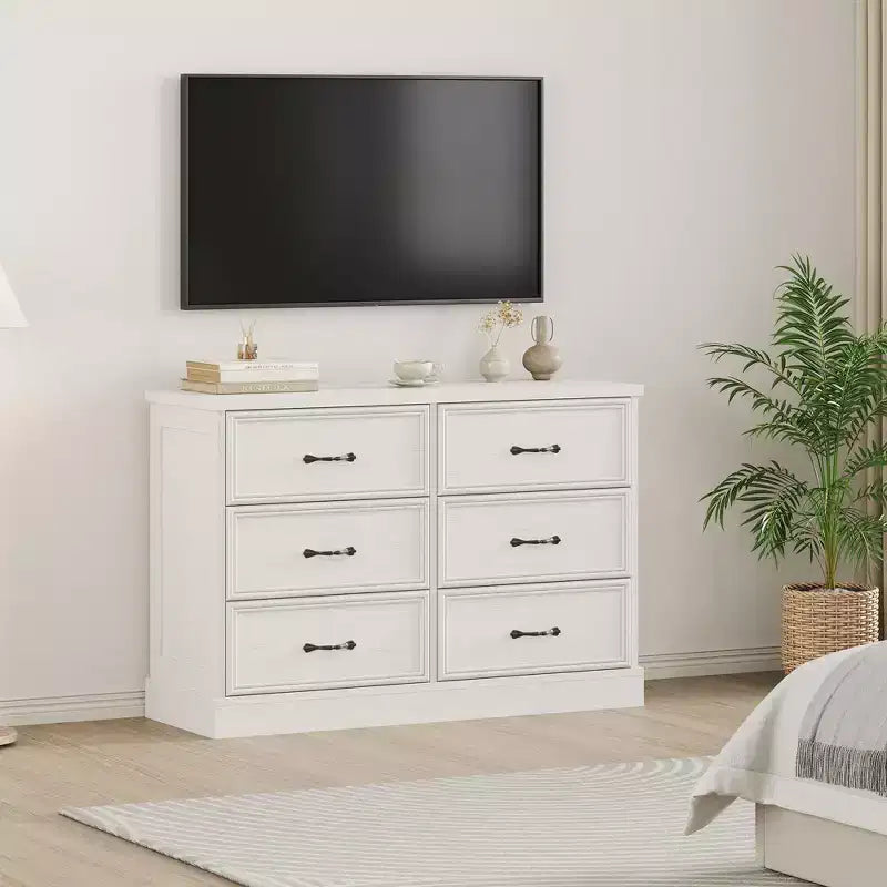 Table de chevet à 6 tiroirs, meuble de rangement en bois pour lit avec tiroirs spacieux, table de chevet gain de place pour chambre