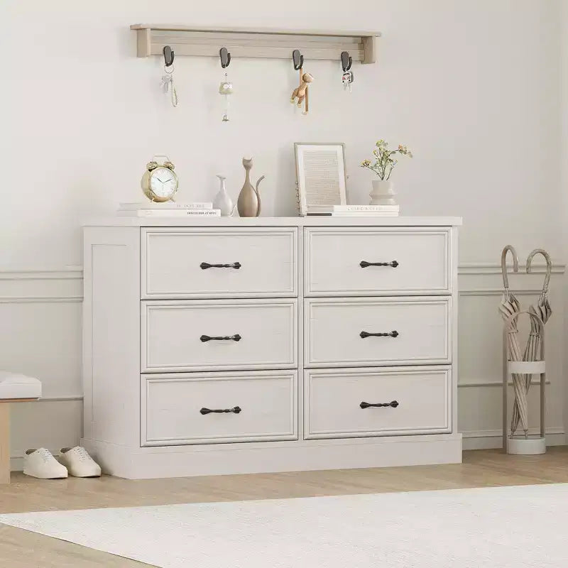 Table de chevet à 6 tiroirs, meuble de rangement en bois pour lit avec tiroirs spacieux, table de chevet gain de place pour chambre