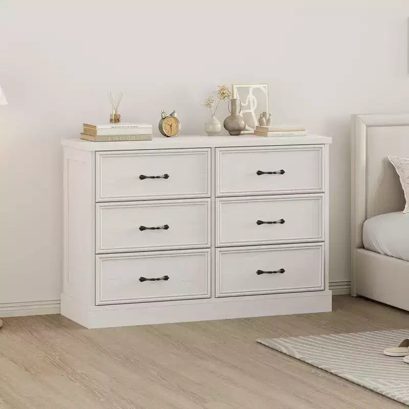 Table de chevet à 6 tiroirs, meuble de rangement en bois pour lit avec tiroirs spacieux, table de chevet gain de place pour chambre