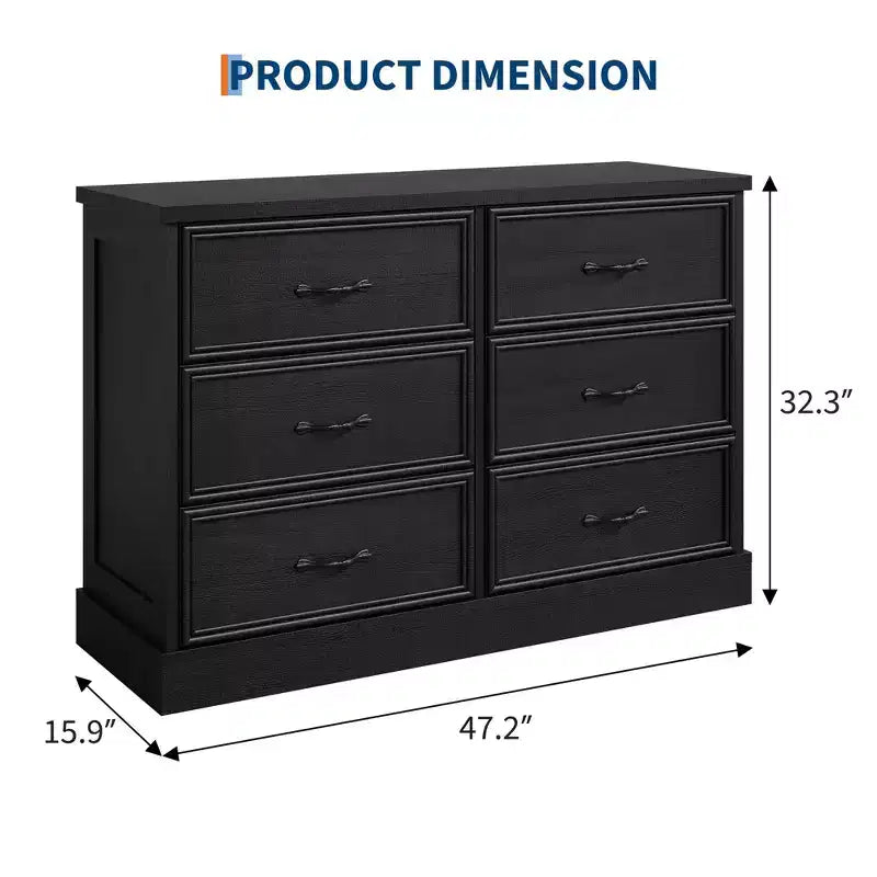 Table de chevet à 6 tiroirs, meuble de rangement en bois pour lit avec tiroirs spacieux, table de chevet gain de place pour chambre