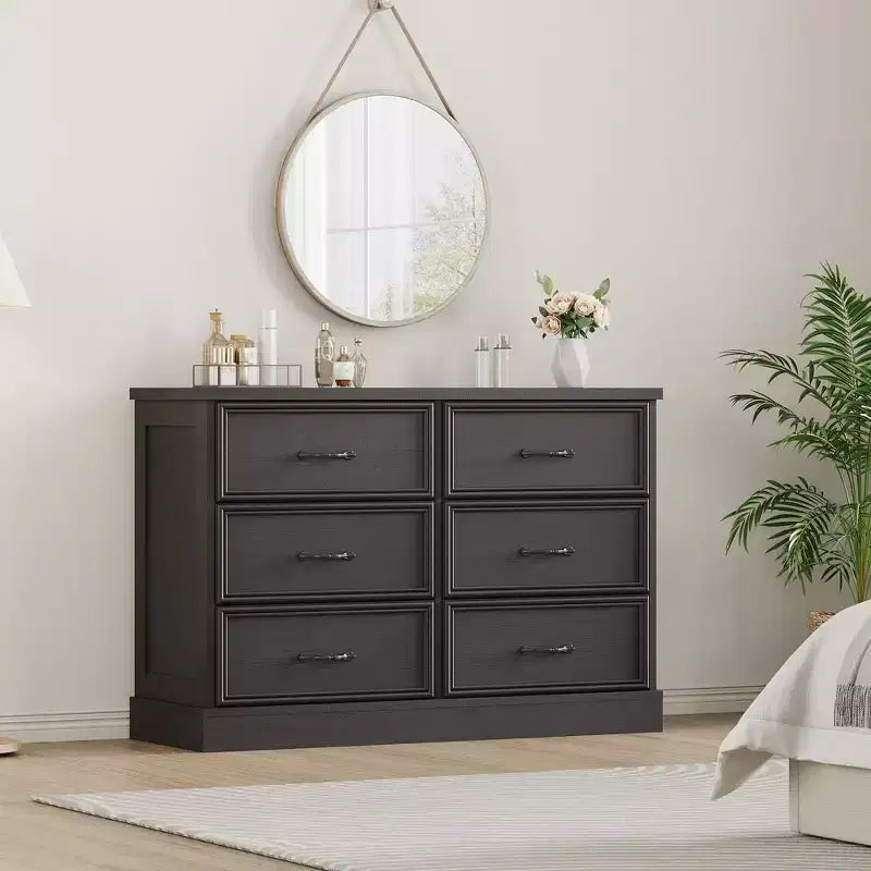 Nachtkastje met 6 laden, houten bedkastje met ruime laden, ruimtebesparende slaapkamer bijzettafel organizer