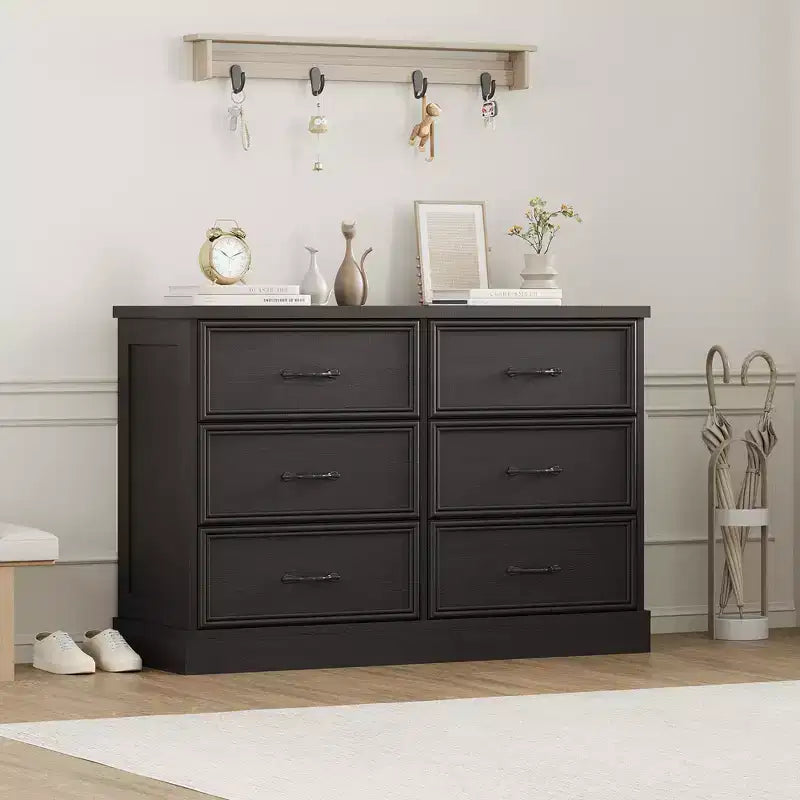 Table de chevet à 6 tiroirs, meuble de rangement en bois pour lit avec tiroirs spacieux, table de chevet gain de place pour chambre