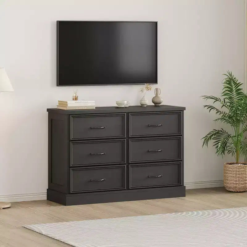 Table de chevet à 6 tiroirs, meuble de rangement en bois pour lit avec tiroirs spacieux, table de chevet gain de place pour chambre