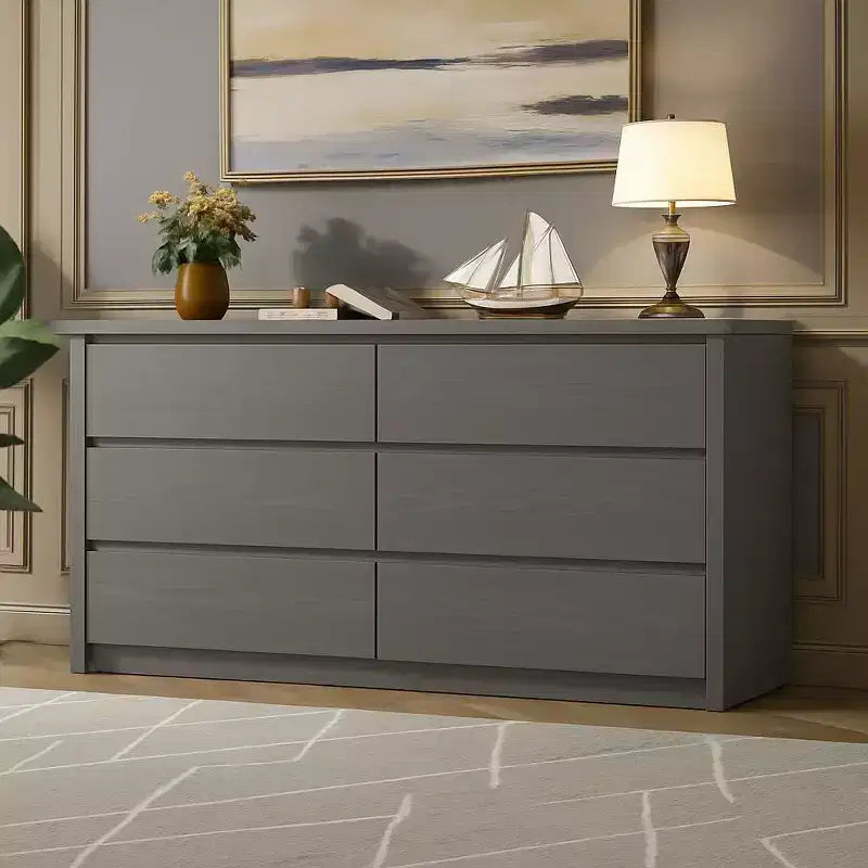 Cassettiera Moderna Larga con 6 Cassetti, Mobile Organizzatore Grande Senza Maniglie per Camera da Letto, Soggiorno, Ingresso