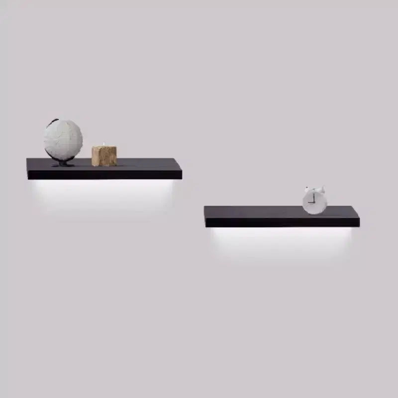 Mensola galleggiante LED nera da 15,75" con supporto invisibile in legno, montaggio a parete con LED integrato, perfetta per bagno/camera da letto/cucina o esposizione di libri/piante