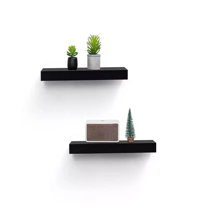 Estante flotante negro LED de 15.75 con soporte invisible para montaje en pared de madera con LED incorporado, perfecto para decoración de baño/dormitorio/cocina o exhibición de libros/plantas