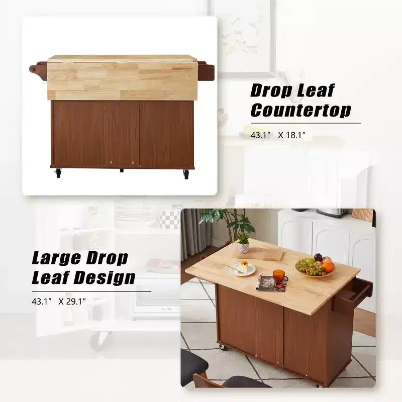 Isola Cucina Mobile con Piano Ribaltabile, Carrello da Cucina con Armadietto a 2 Ante e 3 Cassetti