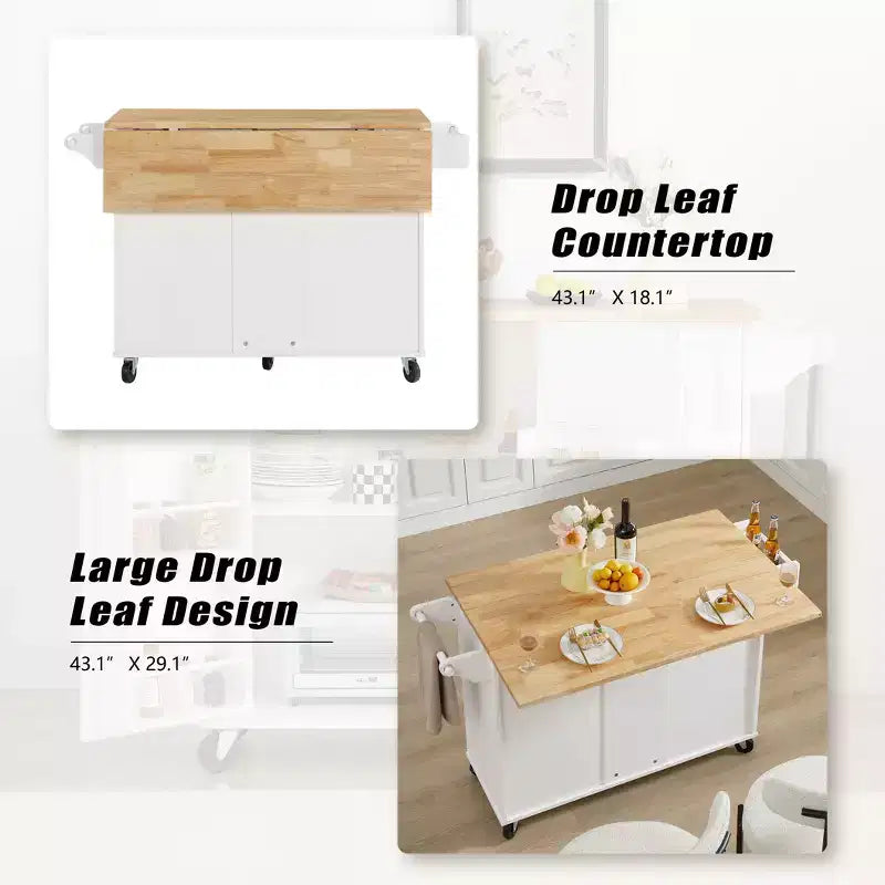 Îlot de cuisine roulant avec rallonge rabattable, chariot de cuisine avec armoire à 2 portes et 3 tiroirs