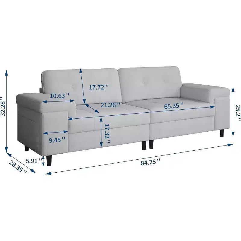 Divano Moderno da 3 Posti con Braccioli Regolabili e Tessuto Chenille Morbido, Divano con Schienale Capitonné per Soggiorno e Camera da Letto