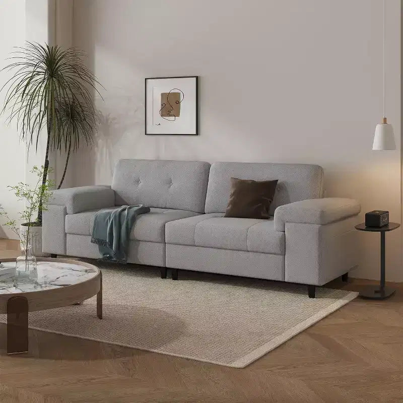Divano Moderno da 3 Posti con Braccioli Regolabili e Tessuto Chenille Morbido, Divano con Schienale Capitonné per Soggiorno e Camera da Letto