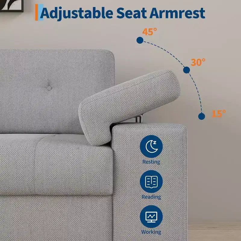 Divano Moderno da 3 Posti con Braccioli Regolabili e Tessuto Chenille Morbido, Divano con Schienale Capitonné per Soggiorno e Camera da Letto