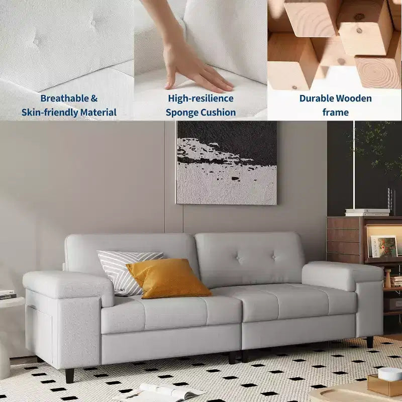 Divano Moderno da 3 Posti con Braccioli Regolabili e Tessuto Chenille Morbido, Divano con Schienale Capitonné per Soggiorno e Camera da Letto