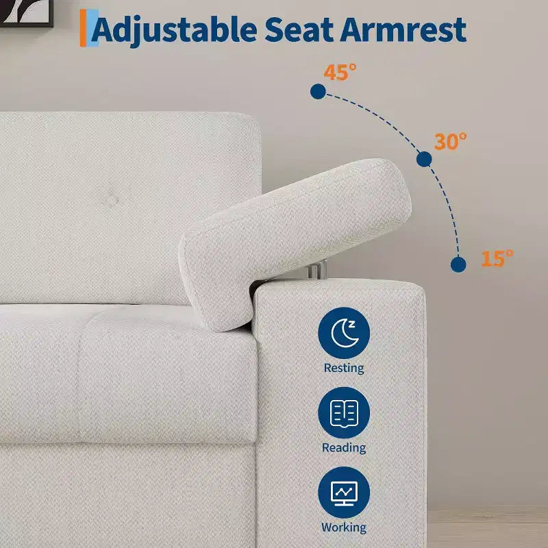 Divano Moderno da 3 Posti con Braccioli Regolabili e Tessuto Chenille Morbido, Divano con Schienale Capitonné per Soggiorno e Camera da Letto
