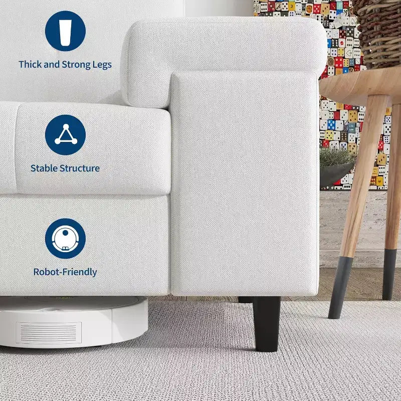Divano Moderno da 3 Posti con Braccioli Regolabili e Tessuto Chenille Morbido, Divano con Schienale Capitonné per Soggiorno e Camera da Letto