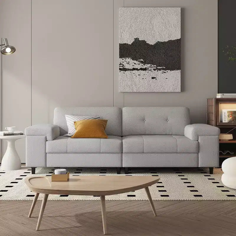 Modern 3 Seater Sofa Couch with Adjustable Armrests and Plush Chenille Fabric,Couch with Button Tufted Backrest for Living Room & Bedroom