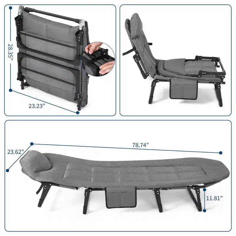 Letto Pieghevole Portatile da 79" con Cuscino e Cuscino, Lettino da Campeggio per Adulti con Supporto da 500 Lbs, Lettino Leggero per Tenda per Patio, Spiaggia, Interno ed Esterno