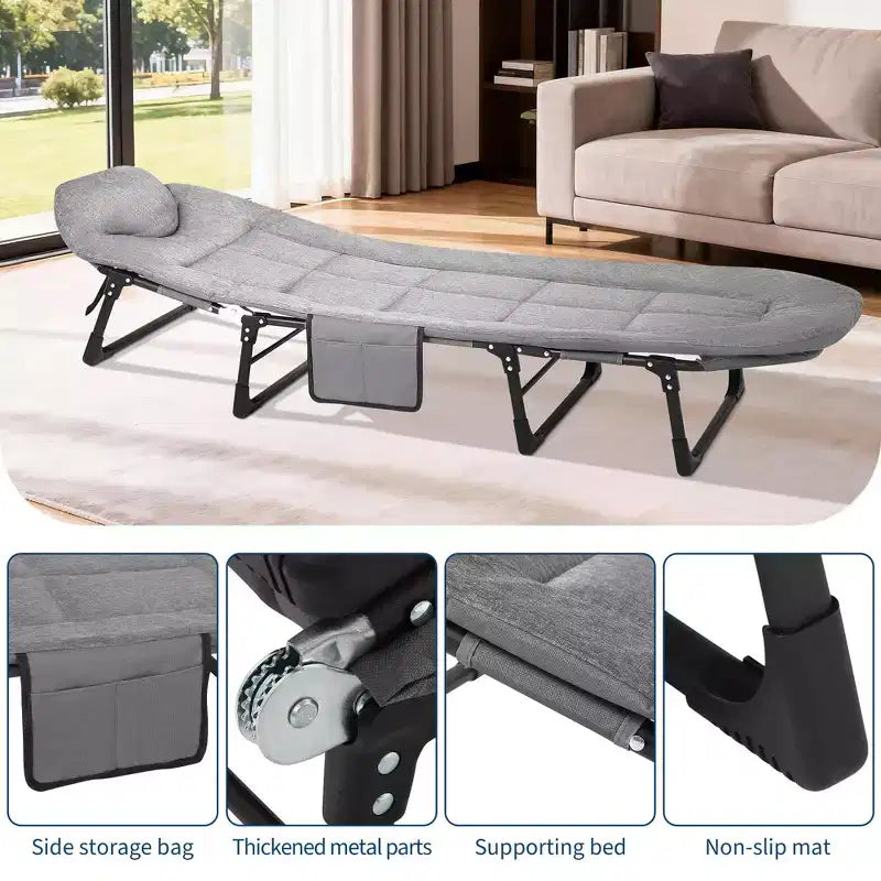 Letto Pieghevole Portatile da 79" con Cuscino e Cuscino, Lettino da Campeggio per Adulti con Supporto da 500 Lbs, Lettino Leggero per Tenda per Patio, Spiaggia, Interno ed Esterno