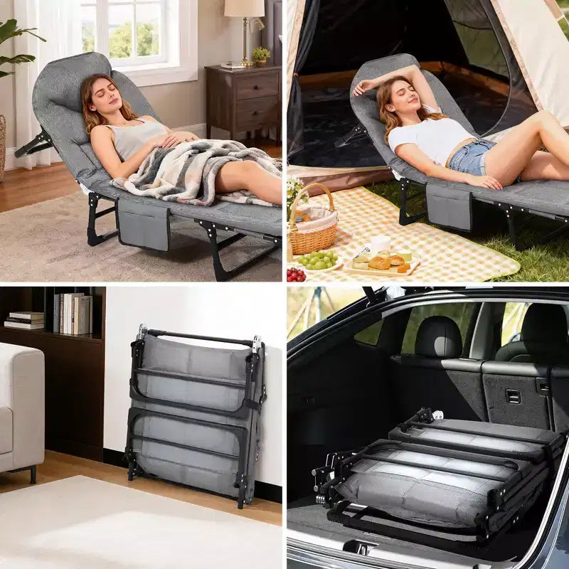 Letto Pieghevole Portatile da 79" con Cuscino e Cuscino, Lettino da Campeggio per Adulti con Supporto da 500 Lbs, Lettino Leggero per Tenda per Patio, Spiaggia, Interno ed Esterno