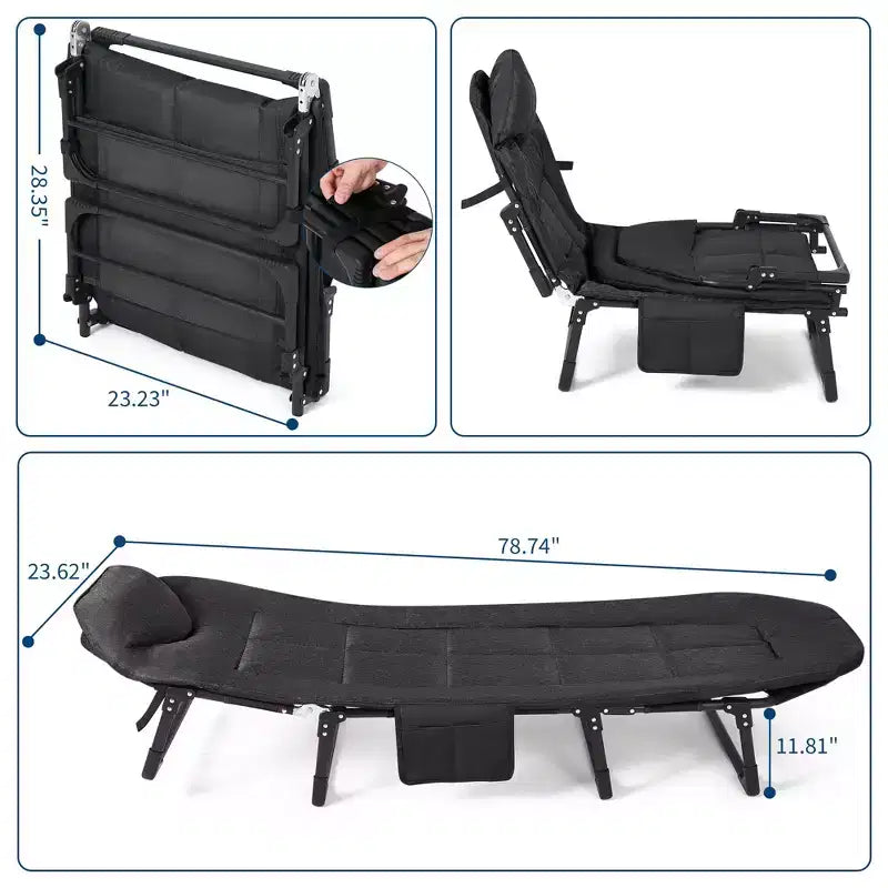 Letto Pieghevole Portatile da 79" con Cuscino e Cuscino, Lettino da Campeggio per Adulti con Supporto da 500 Lbs, Lettino Leggero per Tenda per Patio, Spiaggia, Interno ed Esterno