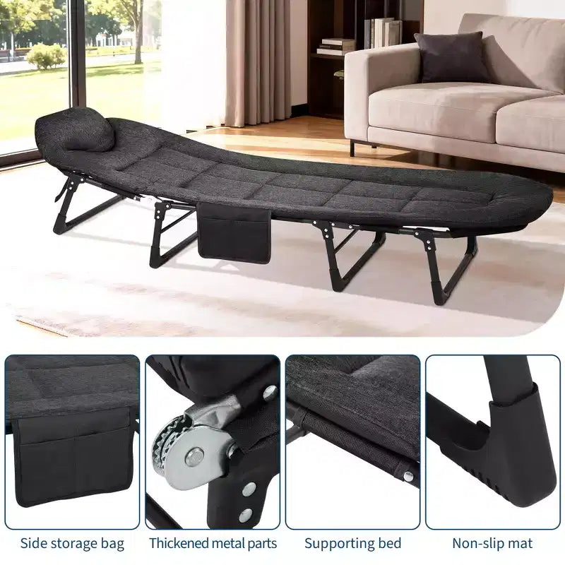 Letto Pieghevole Portatile da 79" con Cuscino e Cuscino, Lettino da Campeggio per Adulti con Supporto da 500 Lbs, Lettino Leggero per Tenda per Patio, Spiaggia, Interno ed Esterno
