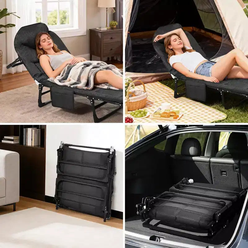 Letto Pieghevole Portatile da 79" con Cuscino e Cuscino, Lettino da Campeggio per Adulti con Supporto da 500 Lbs, Lettino Leggero per Tenda per Patio, Spiaggia, Interno ed Esterno