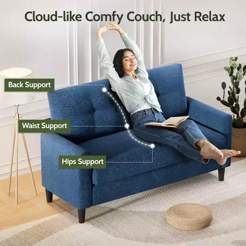Petit canapé deux places, canapé confortable de 50" avec coussins épais, montage sans outil pour chambre et petits espaces
